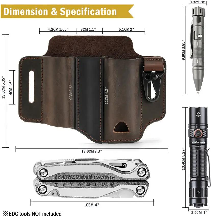 Viperade PJ29 Multi Tool Belt Sheath - Brown Leather Pouch With Flashlight Holder And Wide Pocket by Viperade