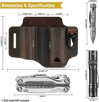 Viperade PJ29 Multi Tool Belt Sheath - Brown Leather Pouch With Flashlight Holder And Wide Pocket by Viperade