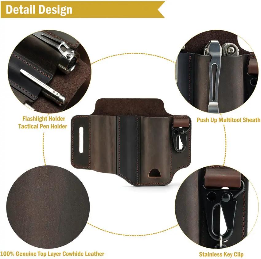 Viperade PJ29 Multi Tool Belt Sheath - Brown Leather Pouch With Flashlight Holder And Wide Pocket by Viperade