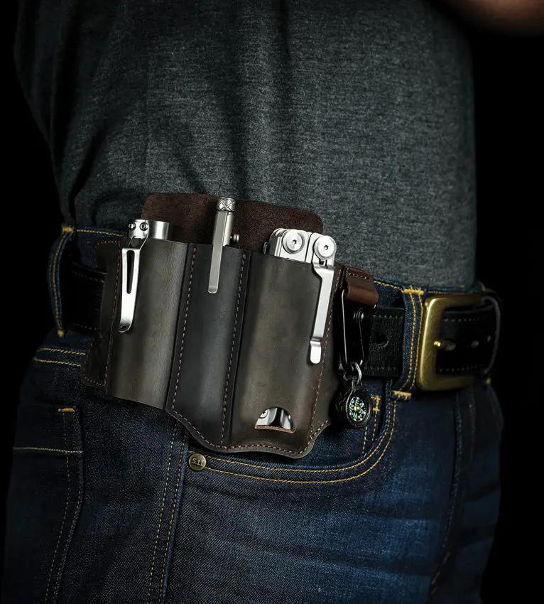 Viperade PJ29 Multi Tool Belt Sheath - Brown Leather Pouch With Flashlight Holder And Wide Pocket by Viperade