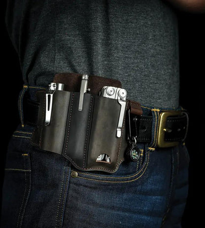 Viperade PJ29 Multi Tool Belt Sheath - Brown Leather Pouch With Flashlight Holder And Wide Pocket by Viperade