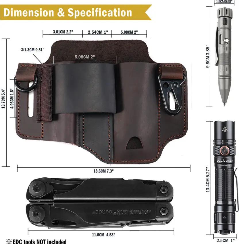 Viperade PJ36 Multi Tool Belt Sheath Brown - Crazy Horse Leather Fits Belts Up To 1.5 Inches Tool And Flashlight Holder by Viperade