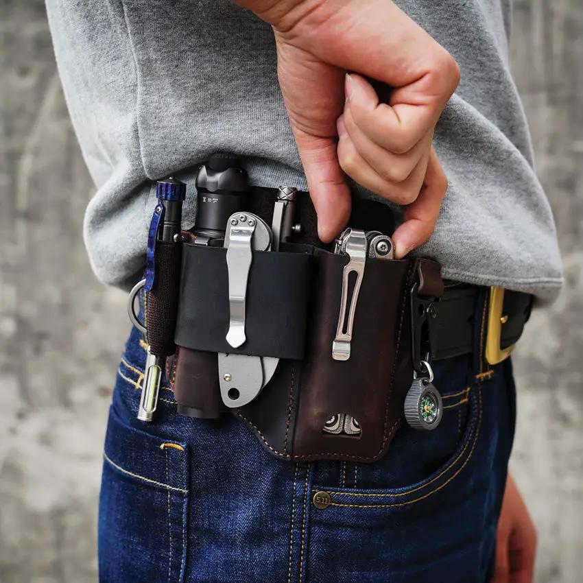 Viperade PJ36 Multi Tool Belt Sheath Brown - Crazy Horse Leather Fits Belts Up To 1.5 Inches Tool And Flashlight Holder by Viperade