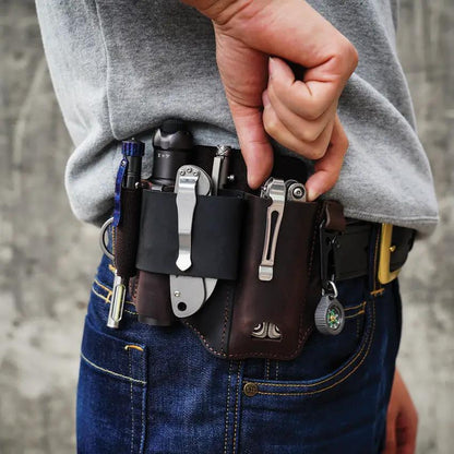 Viperade PJ36 Multi Tool Belt Sheath Brown - Crazy Horse Leather Fits Belts Up To 1.5 Inches Tool And Flashlight Holder by Viperade