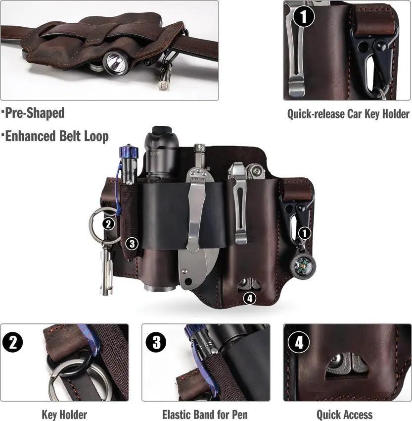Viperade PJ36 Multi Tool Belt Sheath Brown - Crazy Horse Leather Fits Belts Up To 1.5 Inches Tool And Flashlight Holder by Viperade
