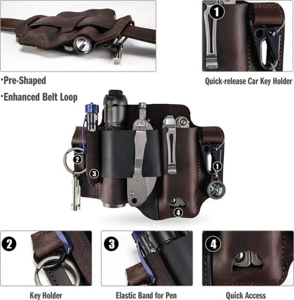 Viperade PJ36 Multi Tool Belt Sheath Brown - Crazy Horse Leather Fits Belts Up To 1.5 Inches Tool And Flashlight Holder by Viperade