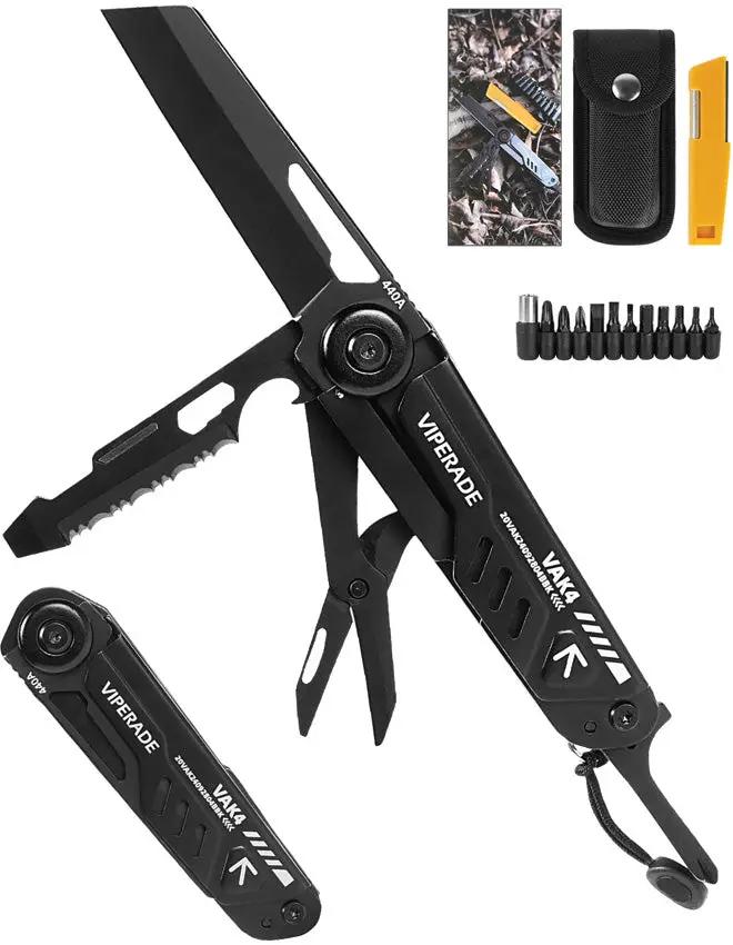 Viperade VAK4 Multi Function Knife VAK4 Black - 12-In-1 Utility Tool With Safety Locking Large Blade And Screwdriver by Viperade
