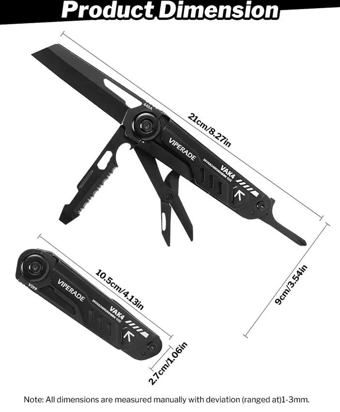 Viperade VAK4 Multi Function Knife VAK4 Black - 12-In-1 Utility Tool With Safety Locking Large Blade And Screwdriver by Viperade