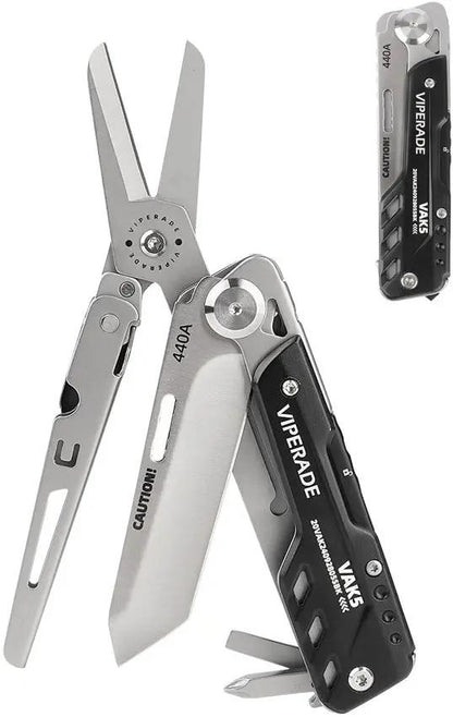 Viperade VAK5 Multi Function Knife - 4.13 Inch Closed With Black Aluminum Handle Glass Breaker, Scissors, Screwdrivers by Viperade