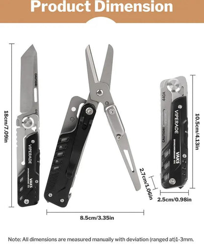 Viperade VAK5 Multi Function Knife - 4.13 Inch Closed With Black Aluminum Handle Glass Breaker, Scissors, Screwdrivers by Viperade