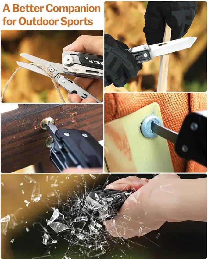 Viperade VAK5 Multi Function Knife - 4.13 Inch Closed With Black Aluminum Handle Glass Breaker, Scissors, Screwdrivers by Viperade