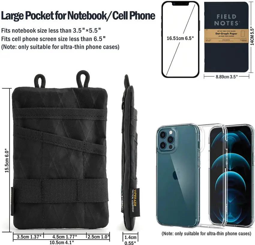 Viperade VE1 Organizer Pouch Black - Durable 500D Oxford Fabric EDC Pouch With MOLLE Front Zipper Pocket by Viperade