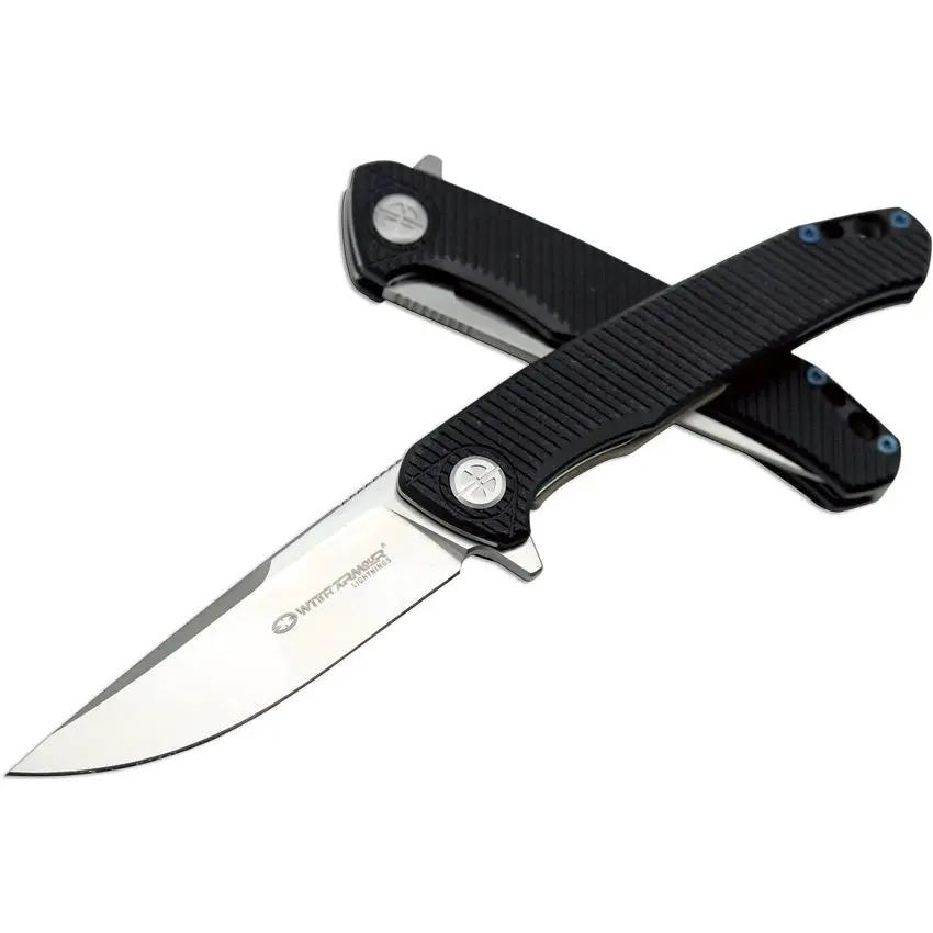 WithArmour Flint Linerlock - 3.5 Inch Satin D2 Tool Steel Blade Black G10 Handle Extended Tang Lanyard Hole by WithArmour