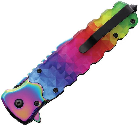 Wild Boar Trippi Linerlock - Spectrum Finish Clip Point Knife With Glass Breaker And Pocket Clip by Wild Boar