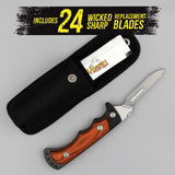 Wiebe Knives Vixen Linerlock Scalpel DS13 SCAL-FW - 4.5 Inch Closed, Wood Onlay Handle, 24 Replacement Blades by Wiebe Knives