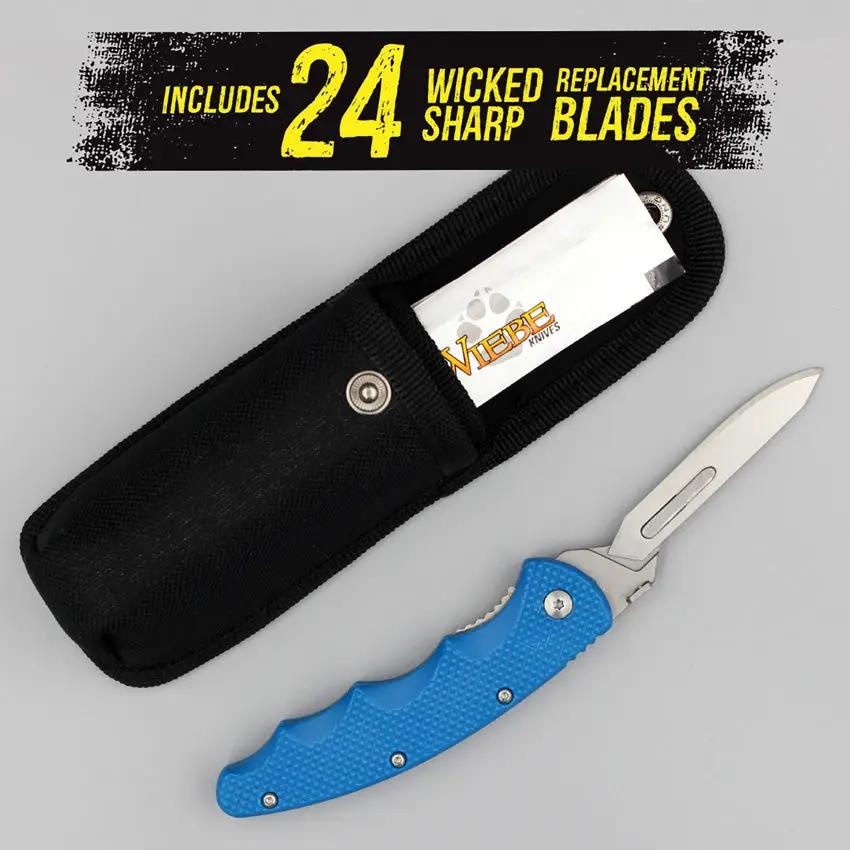 Wiebe Knives Arctic Fox Linerlock Scalpel DS17 SCA-FBLU - Blue Textured Nylon Handle, 24 Replacement Blades by Wiebe Knives