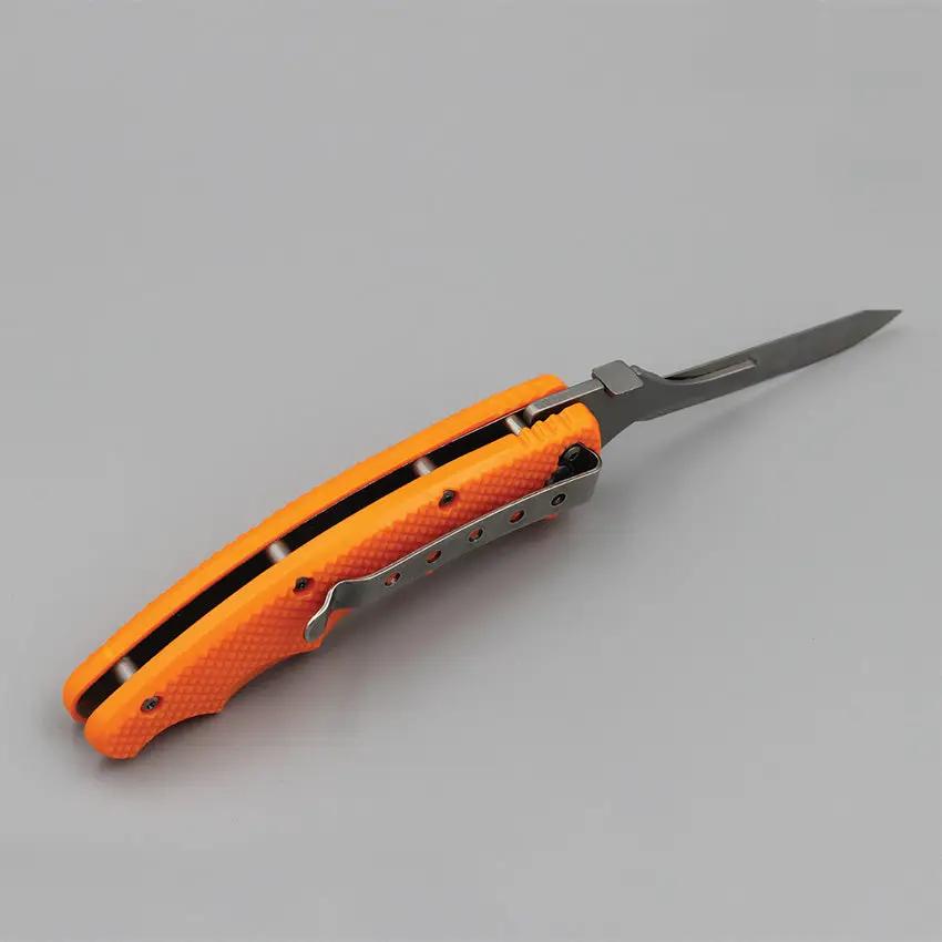 Wiebe Knives Monarch Linerlock Scalpel DS17 MK-OR-C - Stainless Blade With Orange Nylon Handle And Three Blades by Wiebe Knives