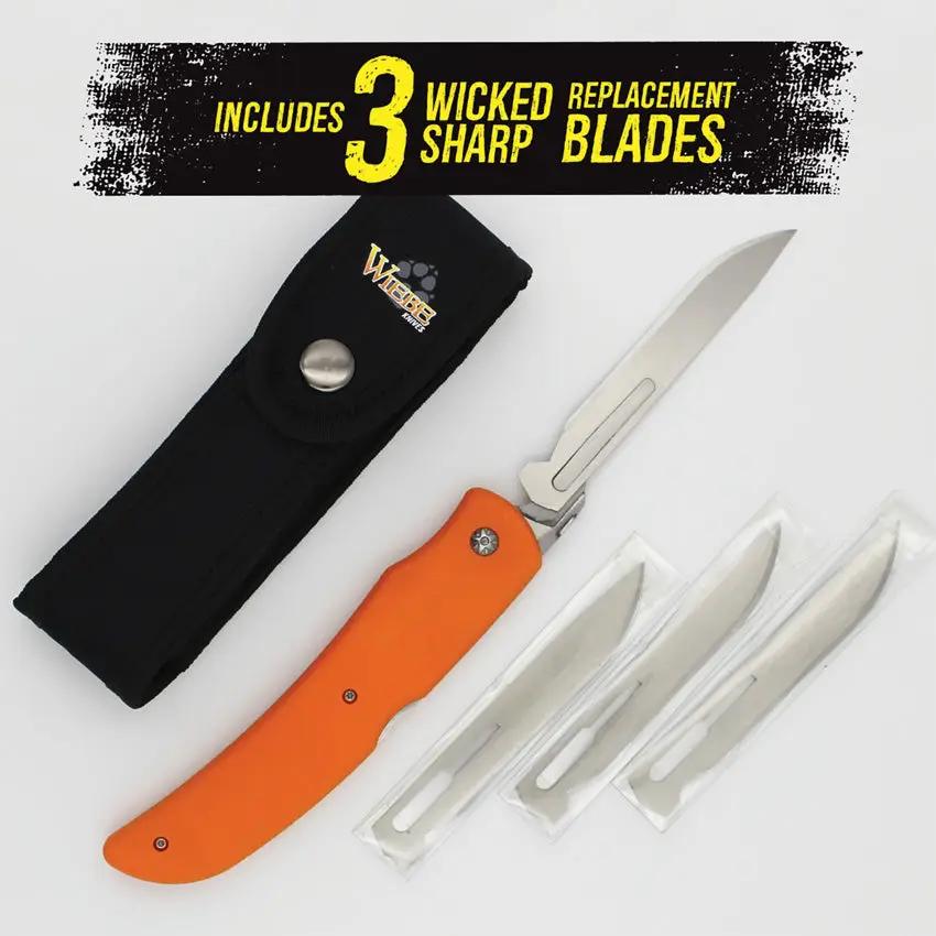Wiebe Knives Tala Scalpel Lockback DS26 LARG WS - 6 In Closed Stainless Blade Orange Handle With Thumb Disk And 3 Blades by Wiebe Knives
