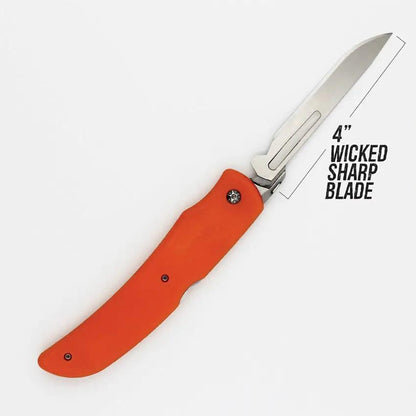 Wiebe Knives Tala Scalpel Lockback DS26 LARG WS - 6 In Closed Stainless Blade Orange Handle With Thumb Disk And 3 Blades by Wiebe Knives