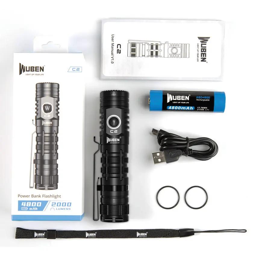 Wuben C2 Power Bank Flashlight - Ultra Bright 2000 Lumen USB C Rechargeable For Outdoor Adventures by WUBEN