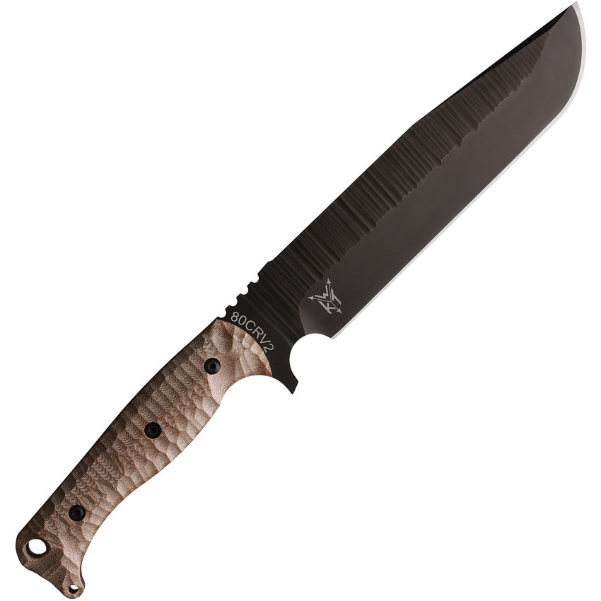 Wachtman Knife And Tool Grandmaster Tan G-N-S - Full Tang 9 Inch Black Oxide 80CrV2 Blade With Tan Micarta Handle by Wachtman Knife & Tool