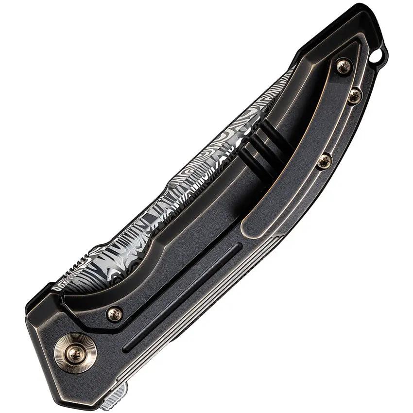 We Knife Quixotic Framelock Bronze Premium EDC Knife - 3.5 Inch Heimskringla Damasteel Blade For Collectors by We Knife Co Ltd