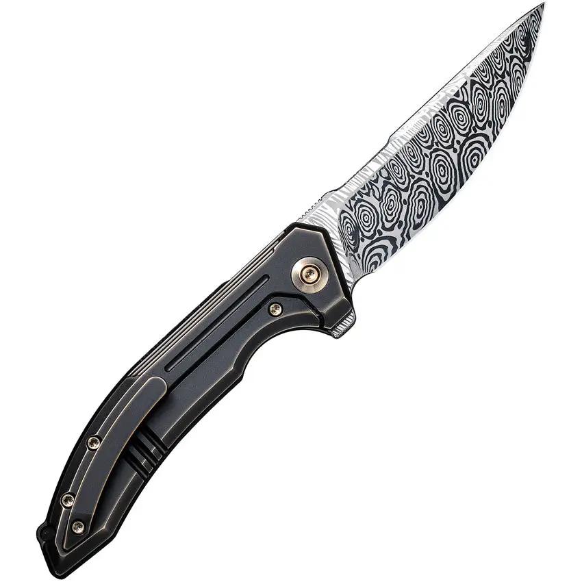 We Knife Quixotic Framelock Bronze Premium EDC Knife - 3.5 Inch Heimskringla Damasteel Blade For Collectors by We Knife Co Ltd