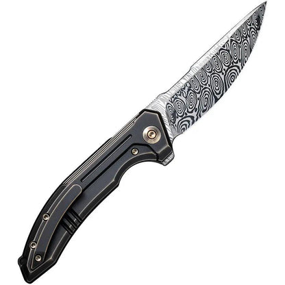 We Knife Quixotic Framelock Bronze Premium EDC Knife - 3.5 Inch Heimskringla Damasteel Blade For Collectors by We Knife Co Ltd