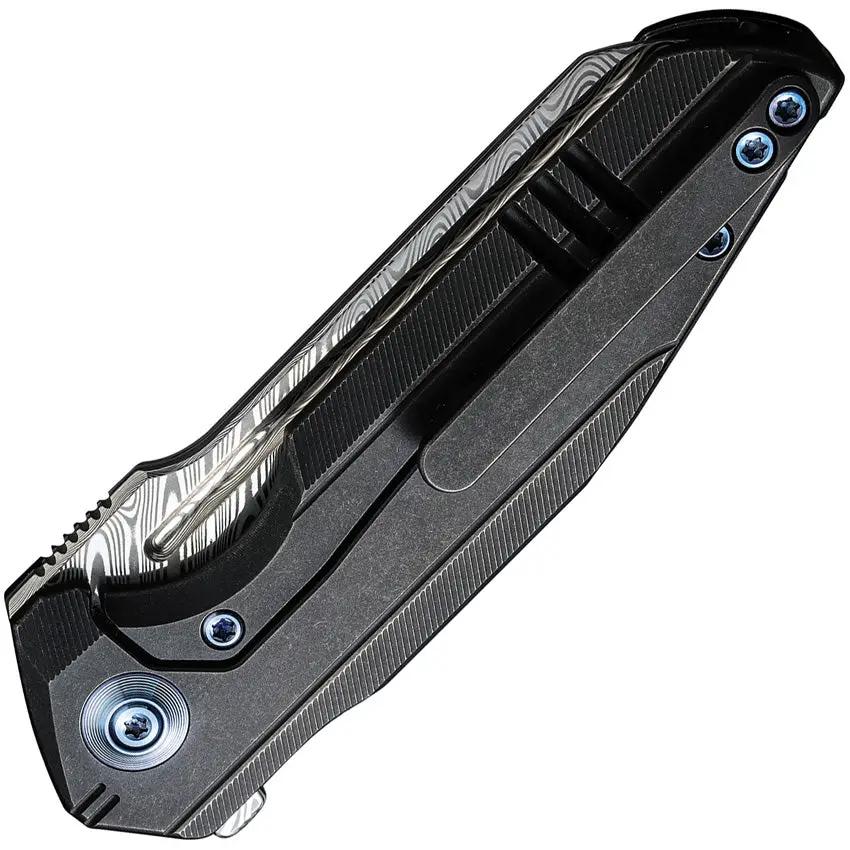 We Knife StarHawk Damascus Framelock Knife - 2.88-Inch Damascus Blade With Black Titanium Handle For EDC by We Knife Co Ltd