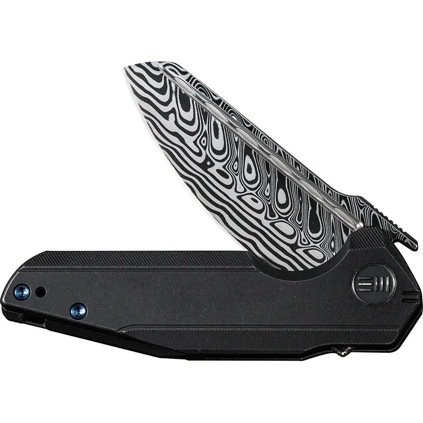 We Knife StarHawk Damascus Framelock Knife - 2.88-Inch Damascus Blade With Black Titanium Handle For EDC by We Knife Co Ltd