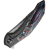 We Knife Merata Framelock Nebula EDC Knife - Damascus Blade And Flame Anodized Titanium Handle With Carbon Fiber Inlay by We Knife Co Ltd