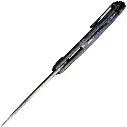 We Knife Merata Framelock Nebula EDC Knife - Damascus Blade And Flame Anodized Titanium Handle With Carbon Fiber Inlay by We Knife Co Ltd