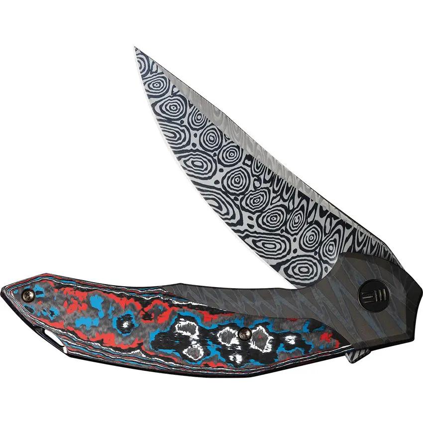 We Knife Merata Framelock Nebula EDC Knife - Damascus Blade And Flame Anodized Titanium Handle With Carbon Fiber Inlay by We Knife Co Ltd