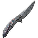 We Knife Merata Framelock Nebula EDC Knife - Damascus Blade And Flame Anodized Titanium Handle With Carbon Fiber Inlay by We Knife Co Ltd