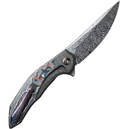 We Knife Merata Framelock Nebula EDC Knife - Damascus Blade And Flame Anodized Titanium Handle With Carbon Fiber Inlay by We Knife Co Ltd