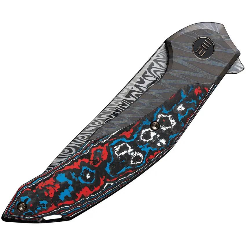 We Knife Merata Framelock Nebula EDC Knife - Damascus Blade And Flame Anodized Titanium Handle With Carbon Fiber Inlay by We Knife Co Ltd
