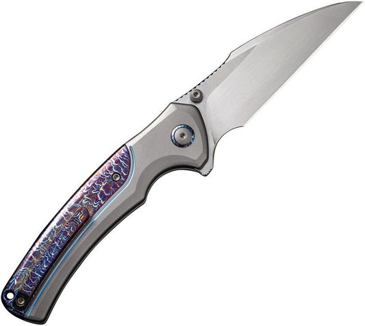 We Knife Ziffius Premium Button Lock Flame EDC Folding Knife 3.75in CPM 20CV Satin Blade by We Knife Co Ltd