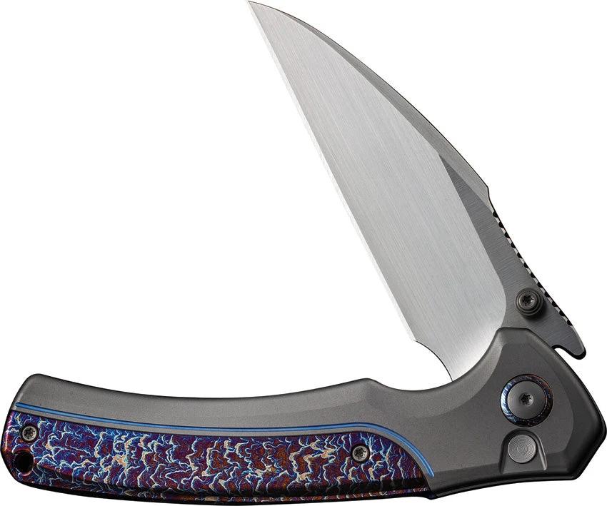 We Knife Ziffius Premium Button Lock Flame EDC Folding Knife 3.75in CPM 20CV Satin Blade by We Knife Co Ltd