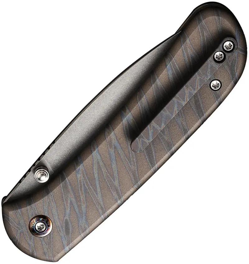 We Knife Qubit Button Lock Flame EDC Knife - Flame Anodized Titanium Handle And CPM-20CV Blade by We Knife Co Ltd