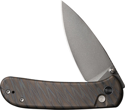 We Knife Qubit Button Lock Flame EDC Knife - Flame Anodized Titanium Handle And CPM-20CV Blade by We Knife Co Ltd