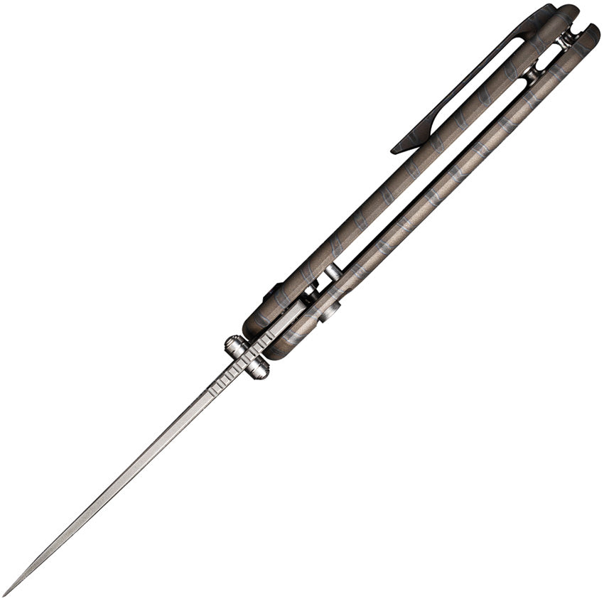 We Knife Qubit Button Lock Flame EDC Knife - Flame Anodized Titanium Handle And CPM-20CV Blade by We Knife Co Ltd