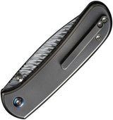 We Knife Qubit Button Lock Folding Knife - Damasteel Blade And Orange Peel Titanium Handle For EDC Ready by We Knife Co Ltd