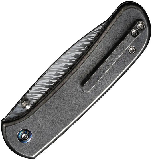 We Knife Qubit Button Lock Folding Knife - Damasteel Blade And Orange Peel Titanium Handle For EDC Ready by We Knife Co Ltd