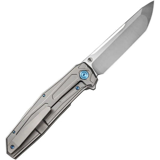 We Knife Shadowfire Framelock Knife - Premium Satin CPM 20CV Tanto 4 Inch Blade With Gray Titanium Handle by We Knife Co Ltd