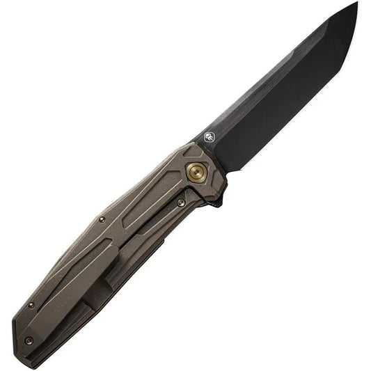 We Knife Shadowfire Framelock EDC Knife - 4 Inch CPM 20CV Tanto Blade With Bronze Titanium Handle. by We Knife Co Ltd