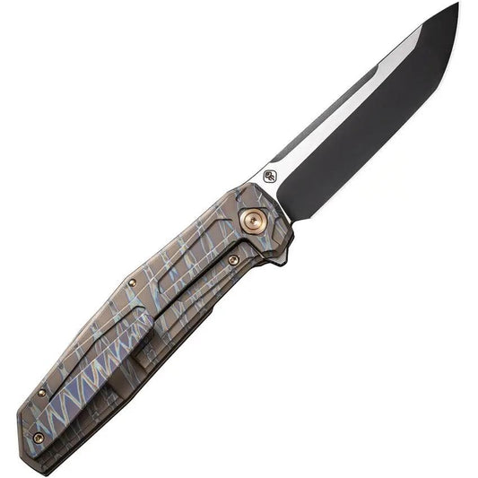 We Knife Shadowfire Framelock EDC Knife CPM-20CV Tanto Flame Anodized Titanium Handle - Premium Edge Retention by We Knife Co Ltd