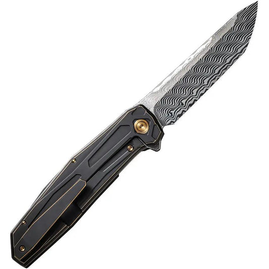 WE Knife Shadowfire - Premium Damascus Blade Framelock EDC Knife With Black Bronze Titanium Handle by We Knife Co Ltd