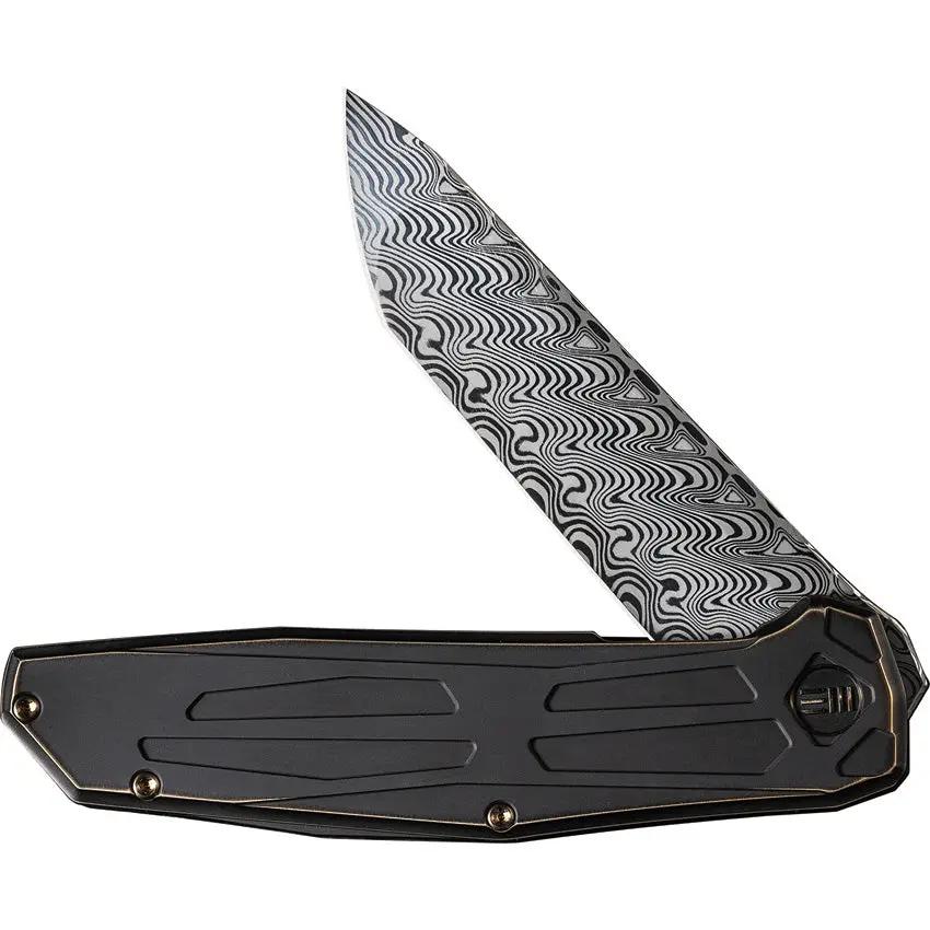 WE Knife Shadowfire - Premium Damascus Blade Framelock EDC Knife With Black Bronze Titanium Handle by We Knife Co Ltd