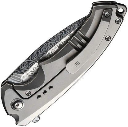 We Knife Nexusia Framelock Damascus WE22044DS1 EDC Knife - Limited Edition Titanium Bead Blast Handle by We Knife Co Ltd