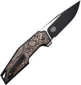 WE Knife OAO Framelock WE23001-2 - CPM-20CV Blade Black Titanium Handle With Copper Foil Carbon Fiber Inlay by We Knife Co Ltd